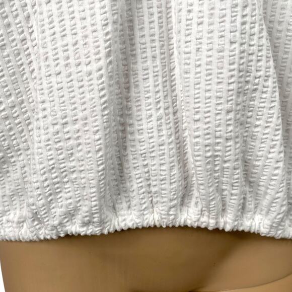 LOFT NWT White V-neck Crinkle Seersucker Peasant Top SZ L - Picture 6 of 11